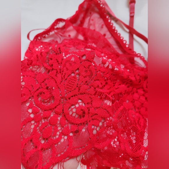 Wink Gal Womens Sheer Mesh Sexy Bralette Wireless Lace Red Sz XL - Picture 8 of 14